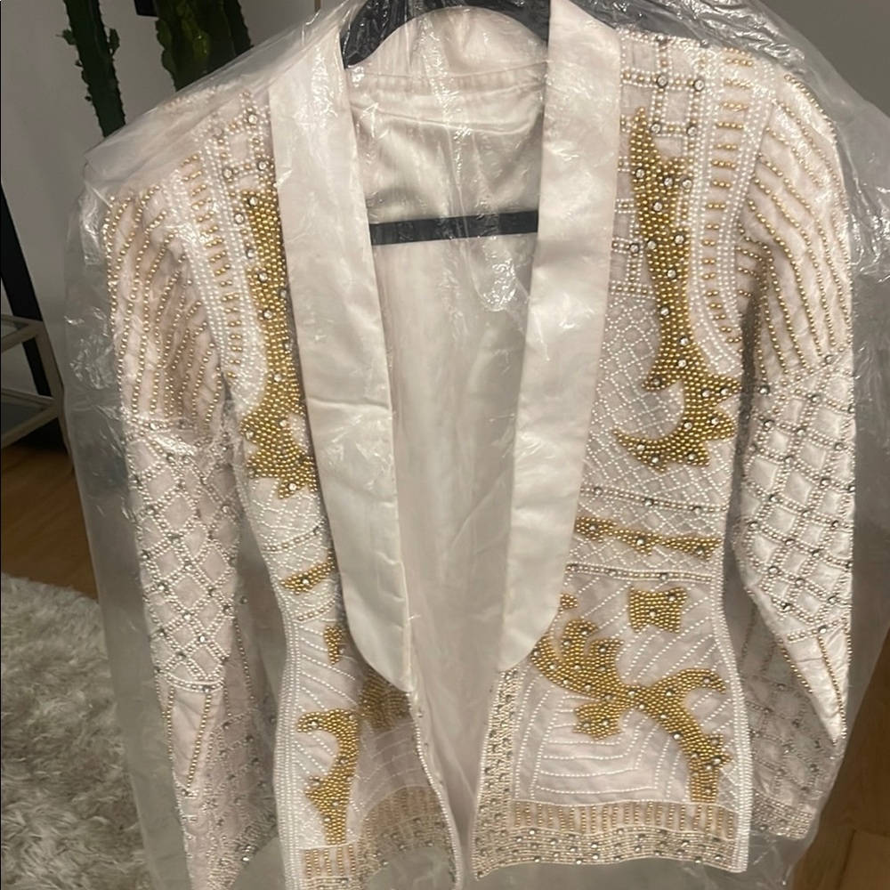 Elegant White and Gold Embellished Women's Sweater